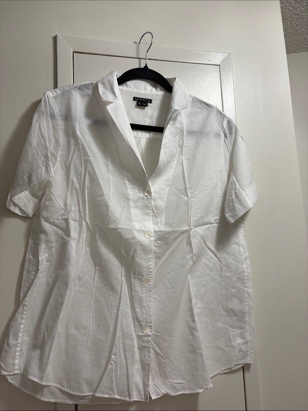 Theory Classic White Short-Sleeve Button-Up Shirt - Womens/